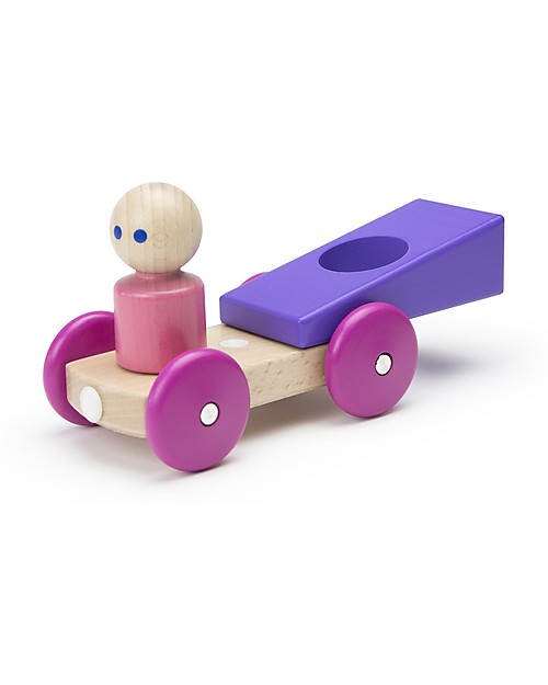 Tegu Magnetic Wooden Racer, Purple - Safe and Funny! Wooden Toy Cars, Trains & Trucks