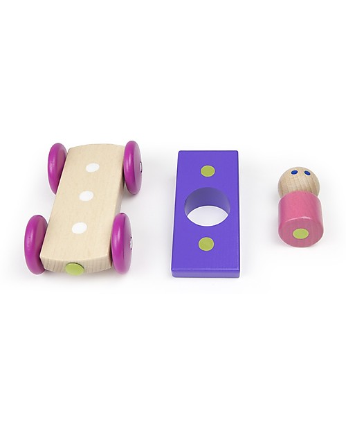 Tegu Magnetic Wooden Racer, Purple - Safe and Funny! Wooden Toy Cars, Trains & Trucks