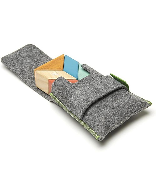 Tegu Prism Pocket Pouch in Sunset, 6 Magnetic Wooden Blocks - Eco-Friendly Wooden Blocks and Construction Sets