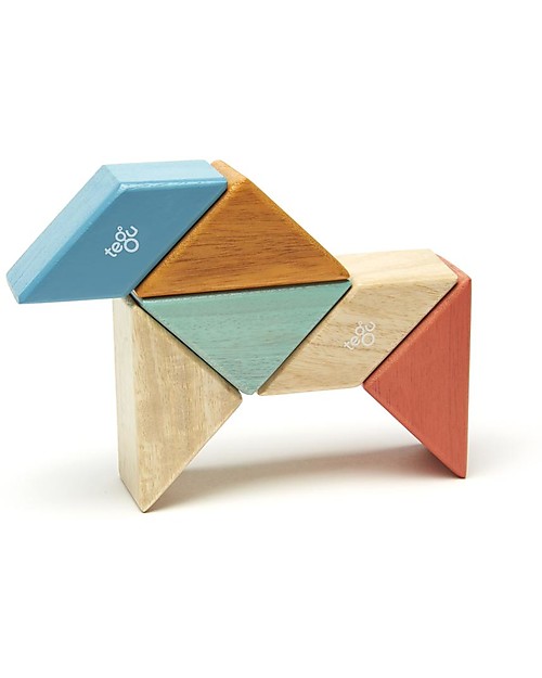 Tegu Prism Pocket Pouch in Sunset, 6 Magnetic Wooden Blocks - Eco-Friendly Wooden Blocks and Construction Sets
