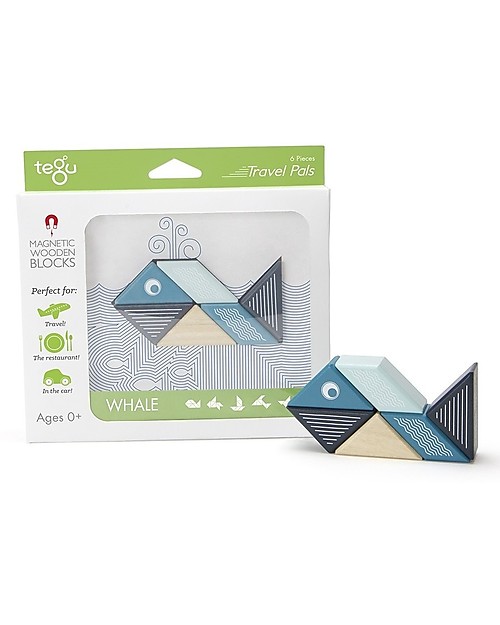 Tegu Whale Travel Pal, Magnetic Wooden Blocks - Eco-Friendly and Safe! Wooden Animals