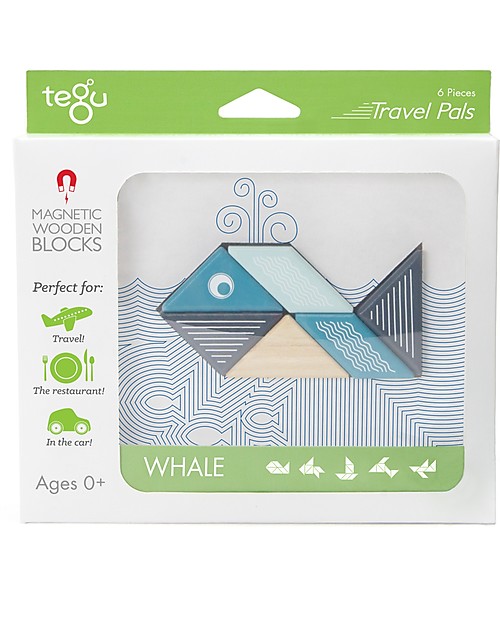 Tegu Whale Travel Pal, Magnetic Wooden Blocks - Eco-Friendly and Safe! Wooden Animals