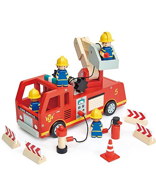Tender Leaf Fire Truck with Wooden Minifigures - From 3 Years Wooden Toy Cars, Trains & Trucks