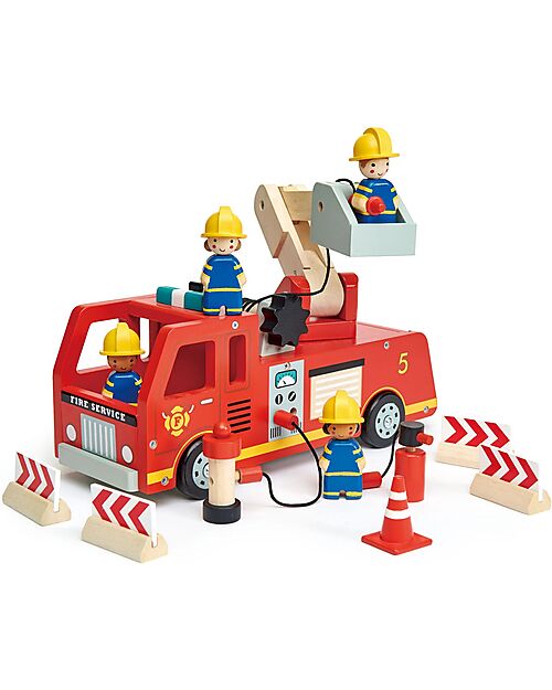 Tender Leaf Fire Truck with Wooden Minifigures - From 3 Years Wooden Toy Cars, Trains & Trucks