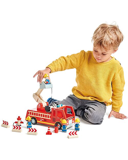 Tender Leaf Fire Truck with Wooden Minifigures - From 3 Years Wooden Toy Cars, Trains & Trucks