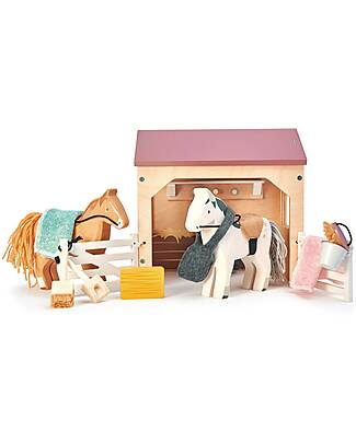 Tender Leaf Stable Set with Two Horses - Wood - Sustainable Toy Wooden Animals
