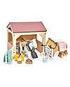 Tender Leaf Stable Set with Two Horses - Wood - Sustainable Toy Wooden Animals
