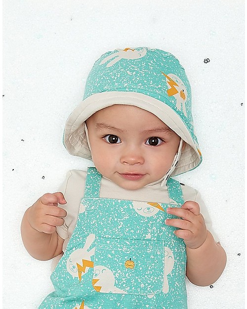 The Bonnie Mob Bowen Reversible Sun Hat, Aqua Bunny - Organic Cotton Sunhats