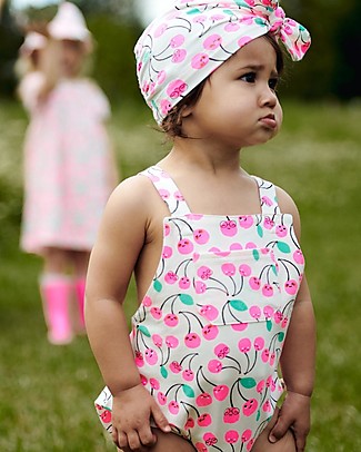 The Bonnie Mob Bubble Romper Marina - Cherries - Elasticated Organic Cotton Short Rompers