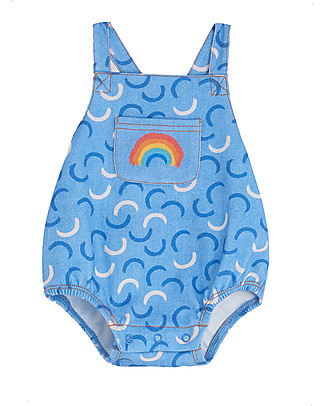 The Bonnie Mob Bubble Romper Stanley - Blue denim Waves - Organic Cotton Terry Short Rompers