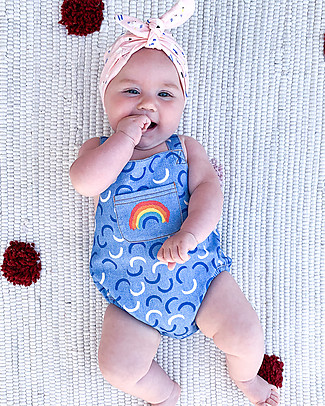 The Bonnie Mob Bubble Romper Stanley - Blue denim Waves - Organic Cotton Terry Short Rompers