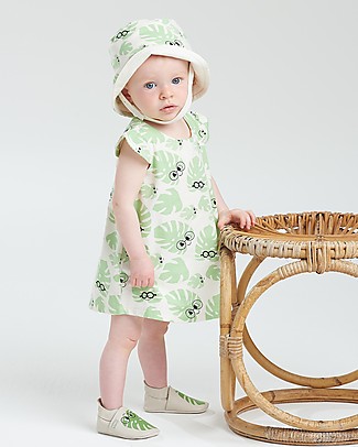 The Bonnie Mob Dress with Frill Shoulder Bali - Leaf (12-24 months) - Organic cotton Dresses