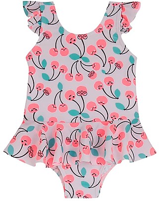 The Bonnie Mob Frill Kid Swimsuit Seaside - Cherries - Recycled Fabric Swimsuits
