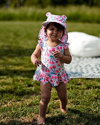 The Bonnie Mob Frill Kid Swimsuit Seaside - Cherries - Recycled Fabric Swimsuits
