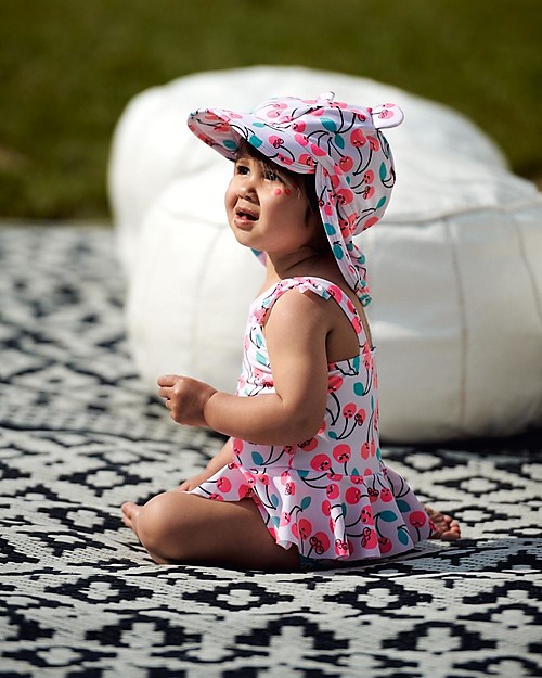 The Bonnie Mob Frill Kid Swimsuit Seaside - Cherries - Recycled Fabric Swimsuits