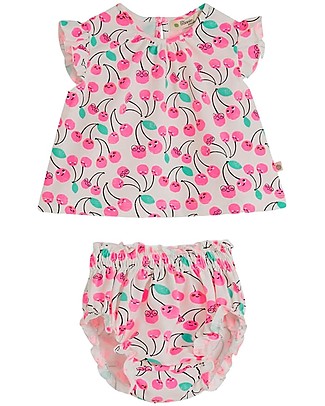 The Bonnie Mob Frill Sleeve Top + Bloomer Set Matflower - Cherries - Organic Cotton Sets And Co-Ords