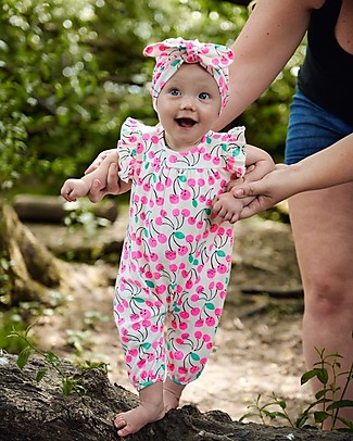 The Bonnie Mob Jumpsuit Mondrian - Cherries - Elasticated Organic Cotton Babygrows