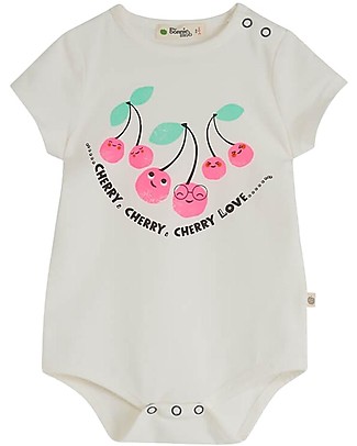 The Bonnie Mob Short Sleeved Bodysuit Meurice - Cherries - Elasticated Organic Cotton Short Sleeves Bodies