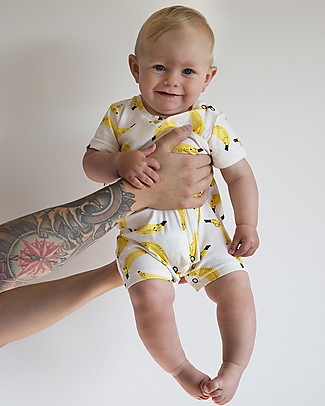 The Bonnie Mob Shorty Playsuit Lagoon - Banana - Elasticated Organic cotton Short Rompers