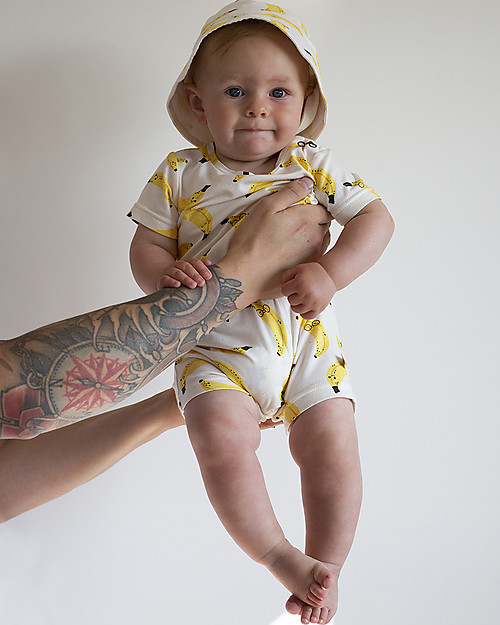 The Bonnie Mob Shorty Playsuit Lagoon - Banana - Elasticated Organic cotton Short Rompers