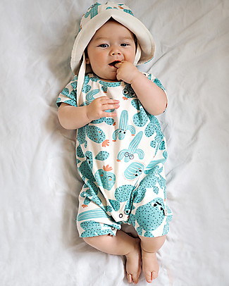 The Bonnie Mob Shorty Playsuit Lagoon - Cactus - Elasticated Organic cotton Short Rompers