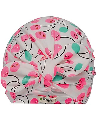 The Bonnie Mob Turban Baby Hat Peninsula - Cherries - Elasticated Organic cotton Newborn Hats