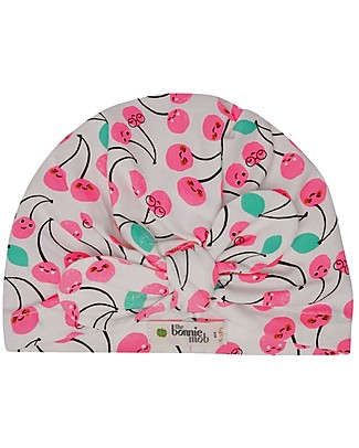 The Bonnie Mob Turban Baby Hat Peninsula - Cherries - Elasticated Organic cotton Newborn Hats