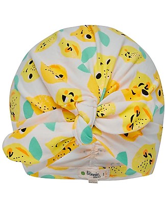 The Bonnie Mob Turban Baby Hat Peninsula - Lemons - Elasticated Organic cotton Sunhats