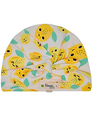 The Bonnie Mob Turban Baby Hat Peninsula - Lemons - Elasticated Organic cotton Sunhats