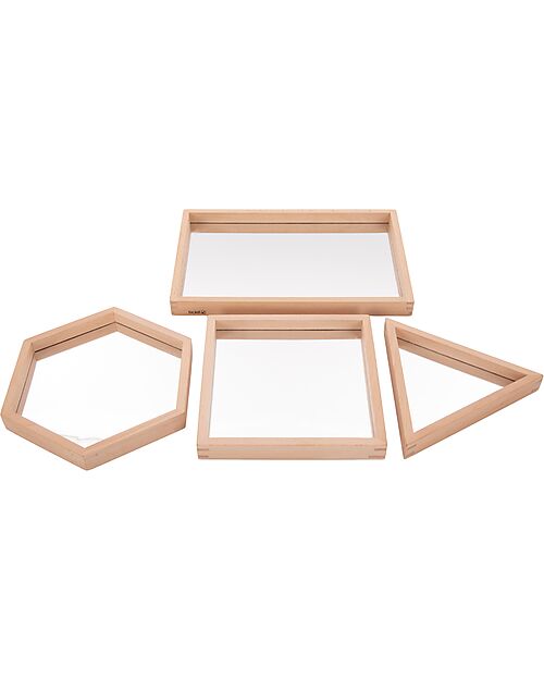 tickit Beech Wood Mirror Trays - 4 Pieces - Geometric Shapes - 0+ Sensory Games_