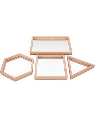tickit Beech Wood Mirror Trays - 4 Pieces - Geometric Shapes - 0+ Sensory Games_