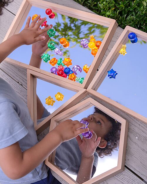 tickit Beech Wood Mirror Trays - 4 Pieces - Geometric Shapes - 0+ Sensory Games_