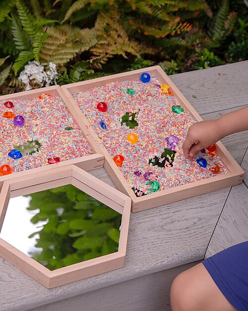 tickit Beech Wood Mirror Trays - 4 Pieces - Geometric Shapes - 0+ Sensory Games_