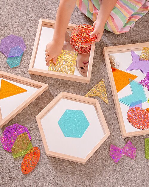 tickit Beech Wood Mirror Trays - 4 Pieces - Geometric Shapes - 0+ Sensory Games_