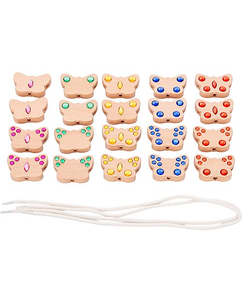 tickit FSC Beech Wood Threading Jewelry Set - Butterfly - 20 Pieces - 5.5 x 3,7 cm - +3 Years Wooden Stacking Toys