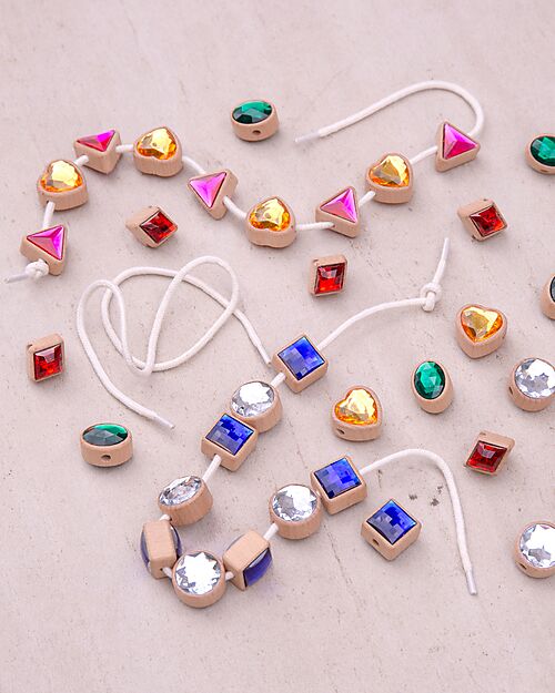 tickit FSC Beech Wood Threading Jewelry Set - Geometric Shapes - 36 Pieces - 2.5 x 3 cm - +3 Years Wooden Stacking Toys