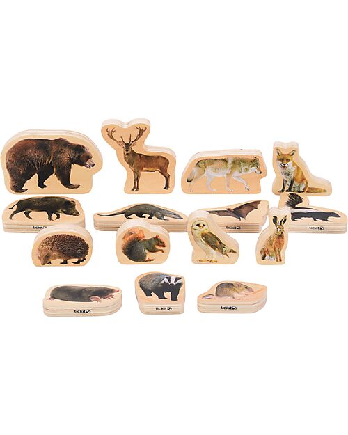 tickit FSC Birch Wood Blocks - Forest Animals - 15 Pieces - 0+ Wooden Animals