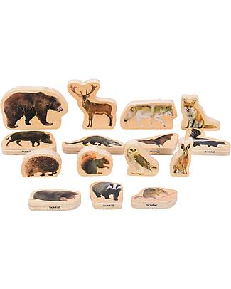 tickit FSC Birch Wood Blocks - Forest Animals - 15 Pieces - 0+ Wooden Animals