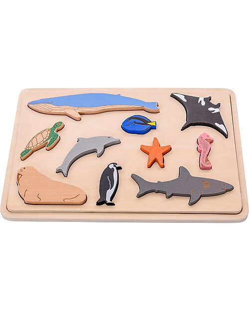 tickit FSC Birch Wood Interlocking Puzzle Game - Ocean Animals - 10 Pieces - 12m+ Wooden Stacking Toys