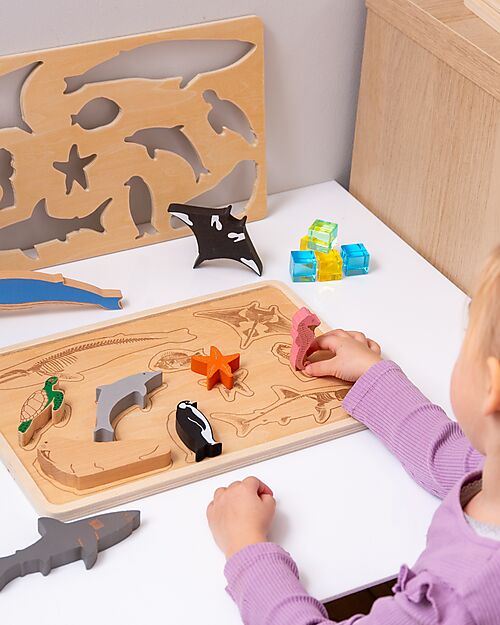 tickit FSC Birch Wood Interlocking Puzzle Game - Ocean Animals - 10 Pieces - 12m+ Wooden Stacking Toys