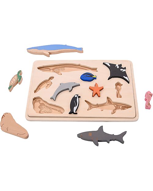 tickit FSC Birch Wood Interlocking Puzzle Game - Ocean Animals - 10 Pieces - 12m+ Wooden Stacking Toys