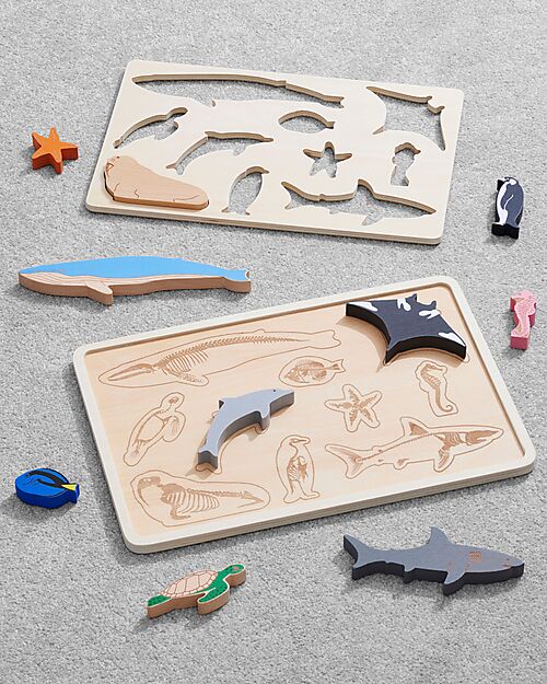 tickit FSC Birch Wood Interlocking Puzzle Game - Ocean Animals - 10 Pieces - 12m+ Wooden Stacking Toys