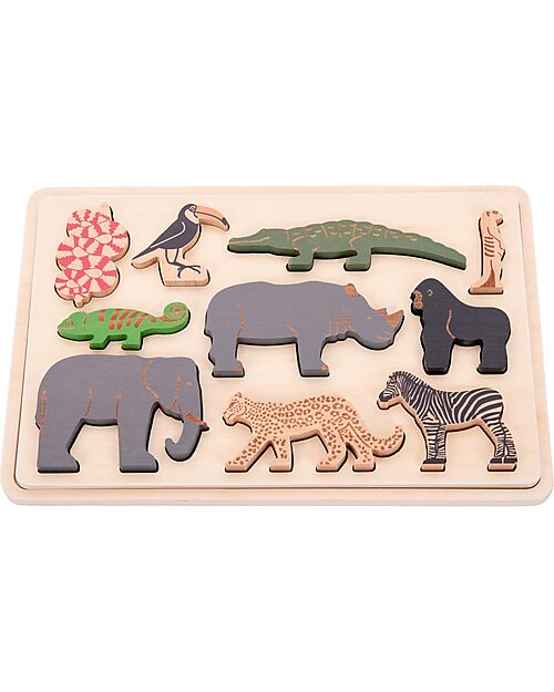 tickit FSC Birch Wood Interlocking Puzzle Game - Safari Animals - 10 Pieces - 12m+ Wooden Stacking Toys