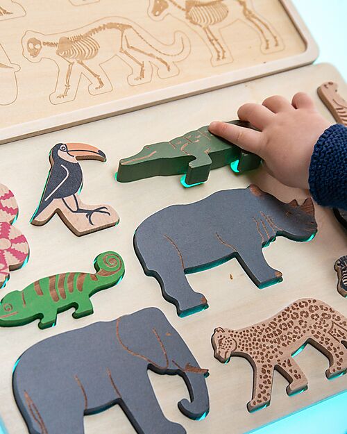 tickit FSC Birch Wood Interlocking Puzzle Game - Safari Animals - 10 Pieces - 12m+ Wooden Stacking Toys