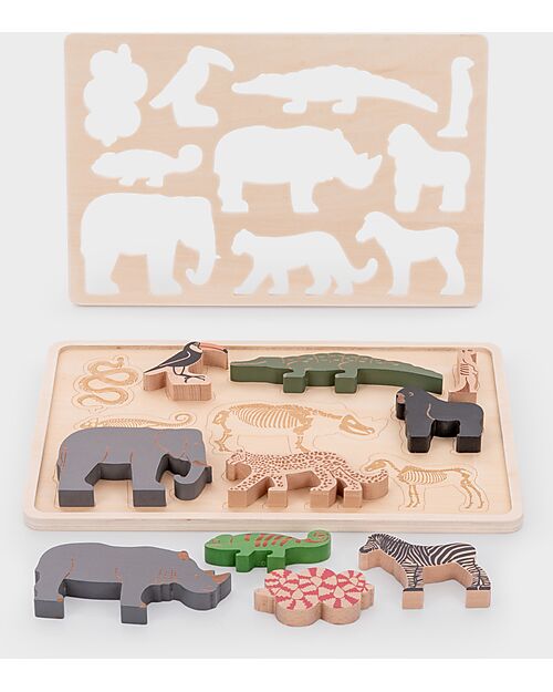 tickit FSC Birch Wood Interlocking Puzzle Game - Safari Animals - 10 Pieces - 12m+ Wooden Stacking Toys