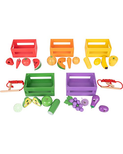 tickit FSC Emu Wood Fruit and Vegetable Threading Set - 26 Pieces - +3 Years Wooden Food