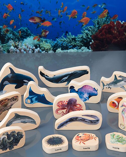 tickit FSC Poplar FSC Blocks - Sea Life - 15 Pieces - 0+ Wooden Animals