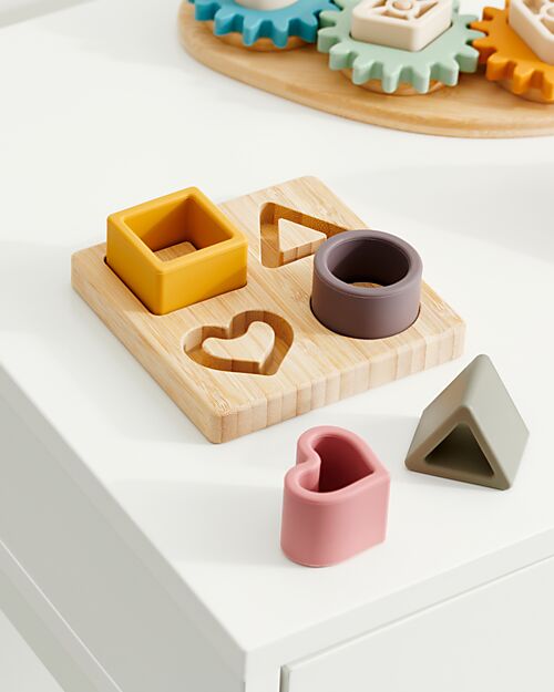 tickit Geometric Shapes Interlocking Puzzle Game - Earth - Bamboo Wood and Food Grade Silicone Wooden Stacking Toys