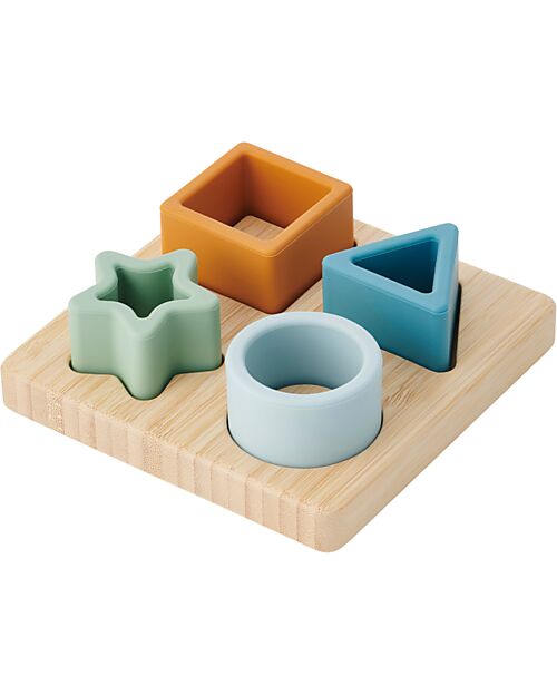 tickit Geometric Shapes Interlocking Puzzle Game - Neutral - Bamboo Wood and Food Grade Silicone Wooden Stacking Toys