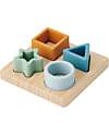 tickit Geometric Shapes Interlocking Puzzle Game - Neutral - Bamboo Wood and Food Grade Silicone Wooden Stacking Toys